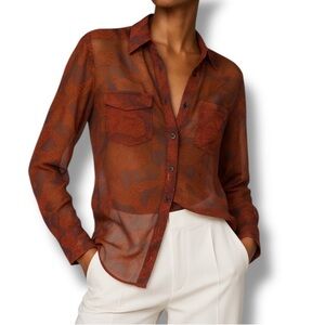 Equipment Femme Signature Silk Plum Tangerine Print Blouse NWT Small